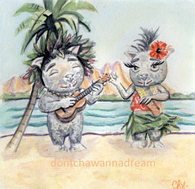 Vanille & Coco playing a Ukulele by Cha