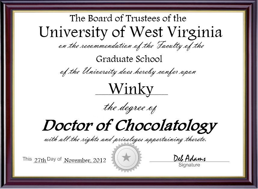 Winky's Chocolatology Diploma by Debbie Adams